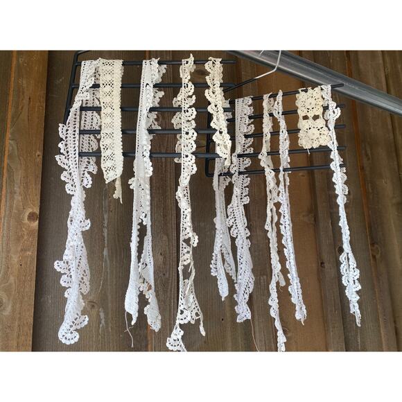 VINTAGE Hand Made LACE TRIM BULK LOT SEWING CRAFT DOLL CLOTHES Edgings Cream Wht - Picture 12 of 16